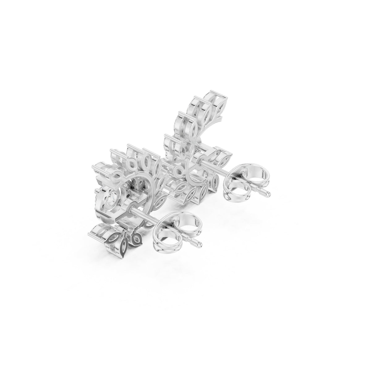 Round Halo Marquise Spray Diamond Stud Earrings