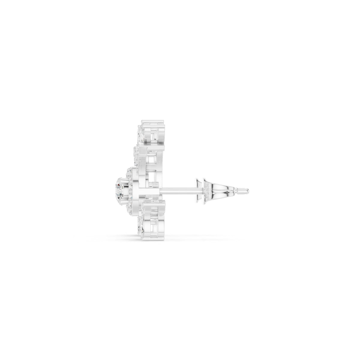 Round Halo Marquise Spray Diamond Stud Earrings