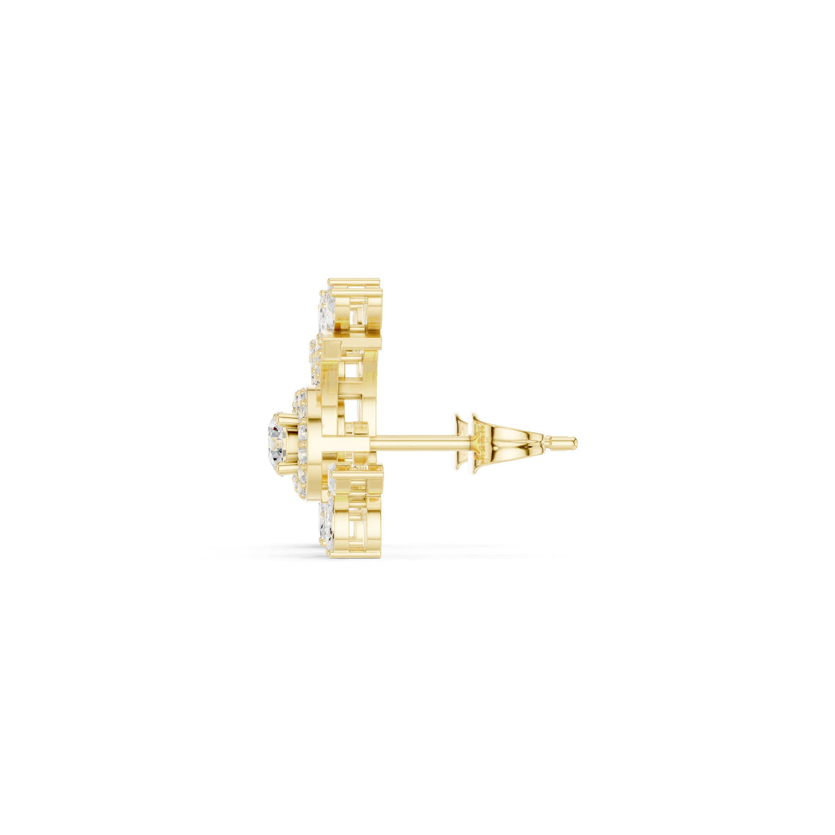 Round Halo Marquise Spray Diamond Stud Earrings