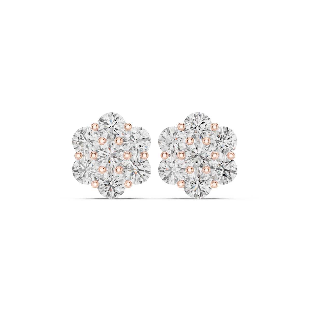 Large Seven Stone Flower Diamond Stud Earrings