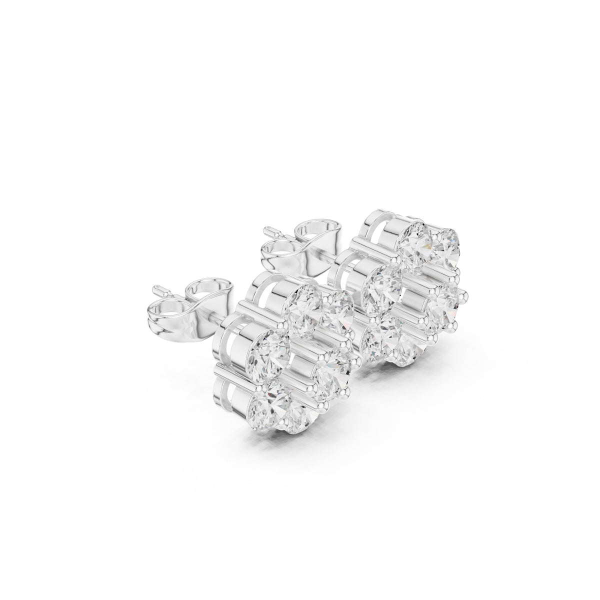 Large Seven Stone Flower Diamond Stud Earrings