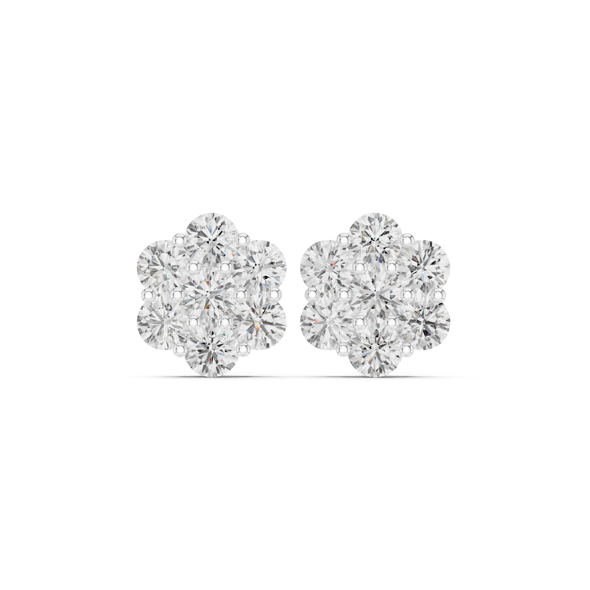 Large Seven Stone Flower Diamond Stud Earrings in White Gold - VYKA Diamonds