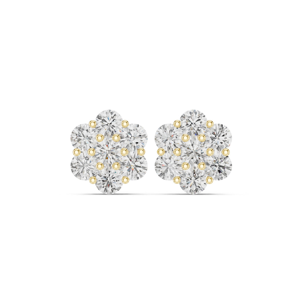 Large Seven Stone Flower Diamond Stud Earrings