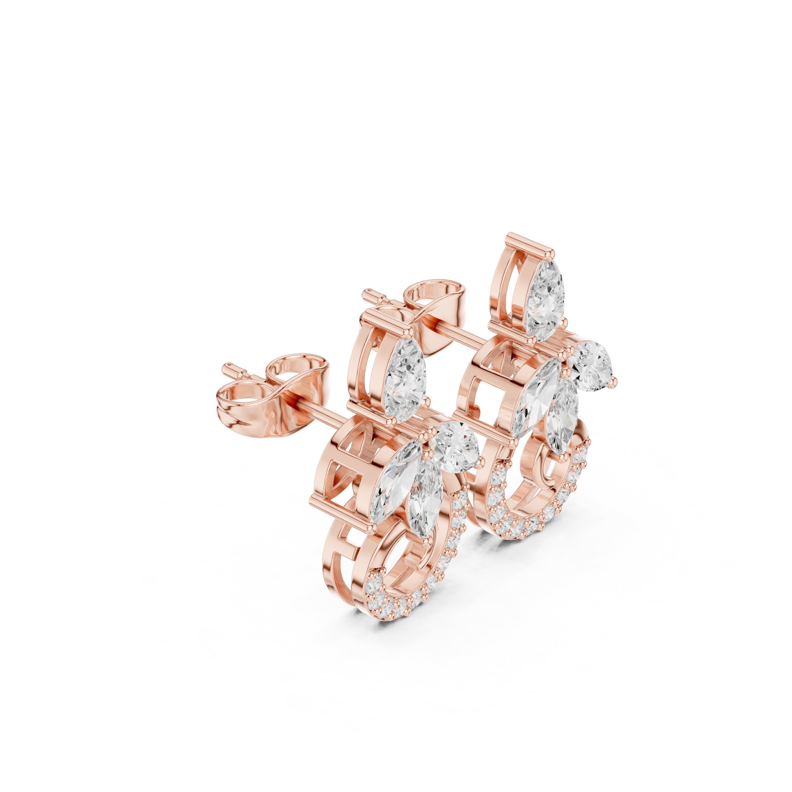 حلقان مرصعة بالزمرد على شكل هالو من الألماس in Rose Gold - VYKA Diamonds