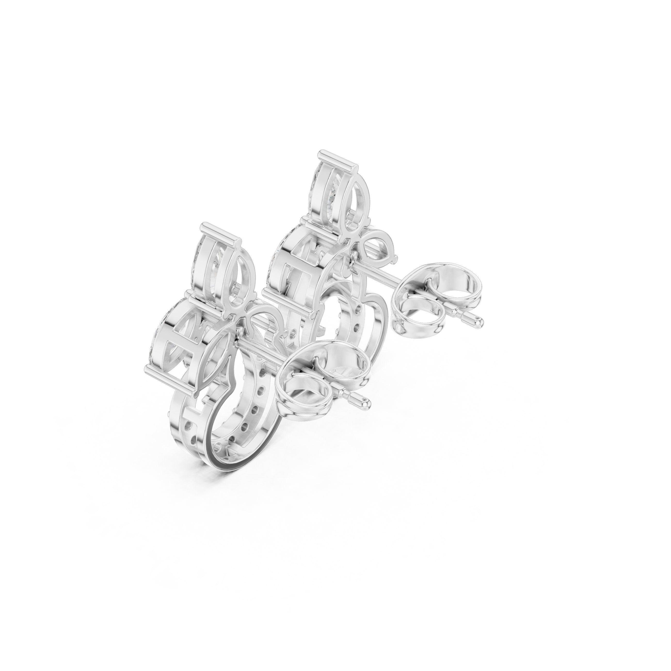 حلقان مرصعة بالزمرد على شكل هالو من الألماس in White Gold - VYKA Diamonds