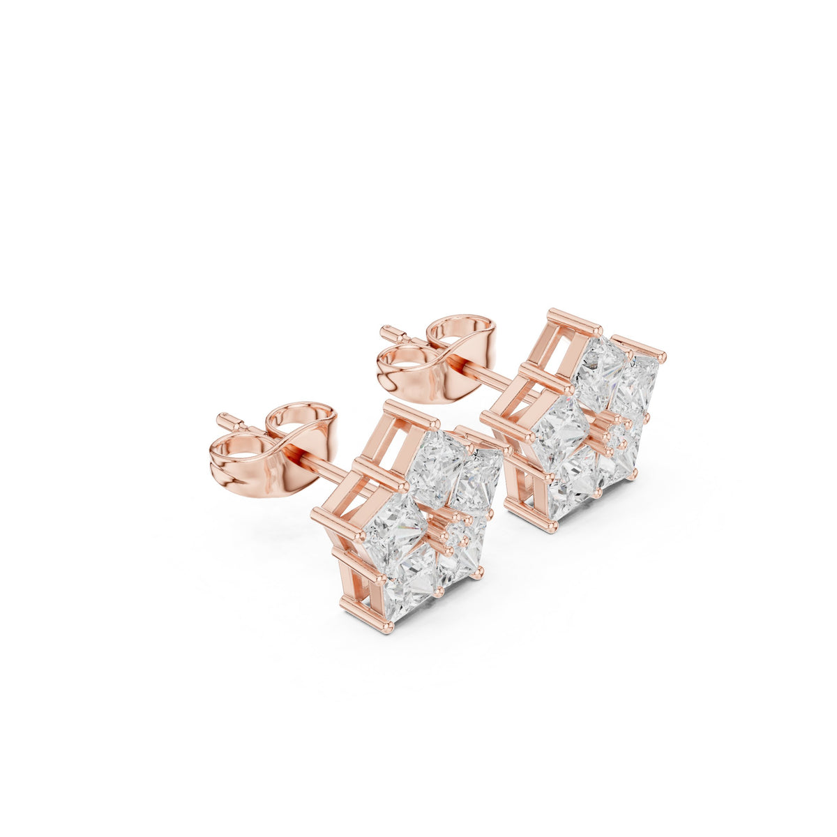 Princess Star Cluster Diamond Stud Earrings