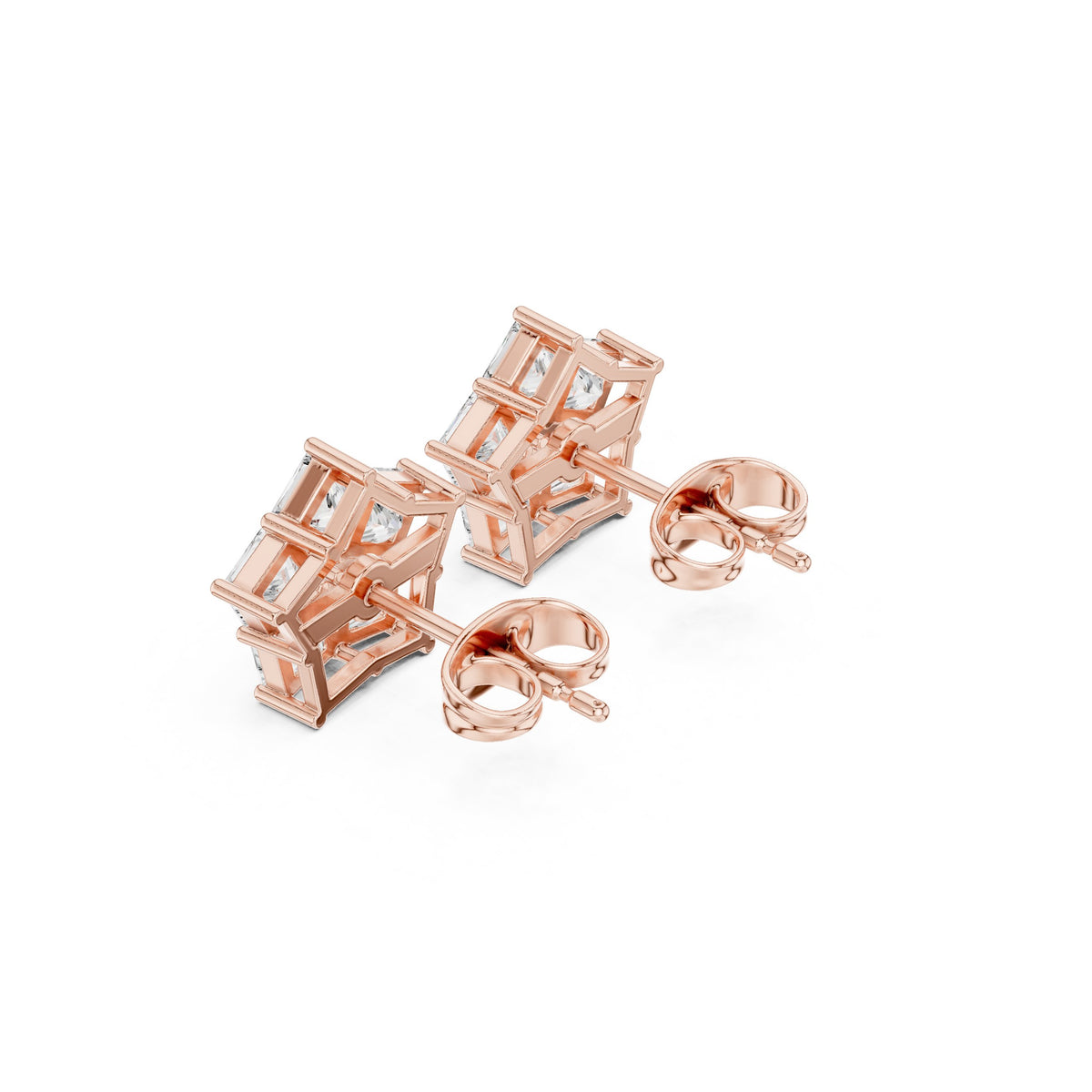 Princess Star Cluster Diamond Stud Earrings in Rose Gold - VYKA Diamonds