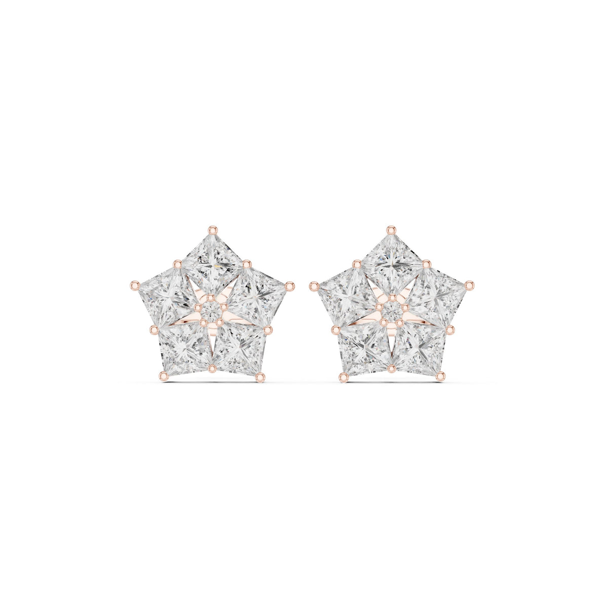 Princess Star Cluster Diamond Stud Earrings