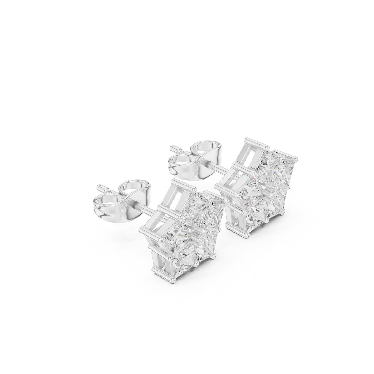 Princess Star Cluster Diamond Stud Earrings