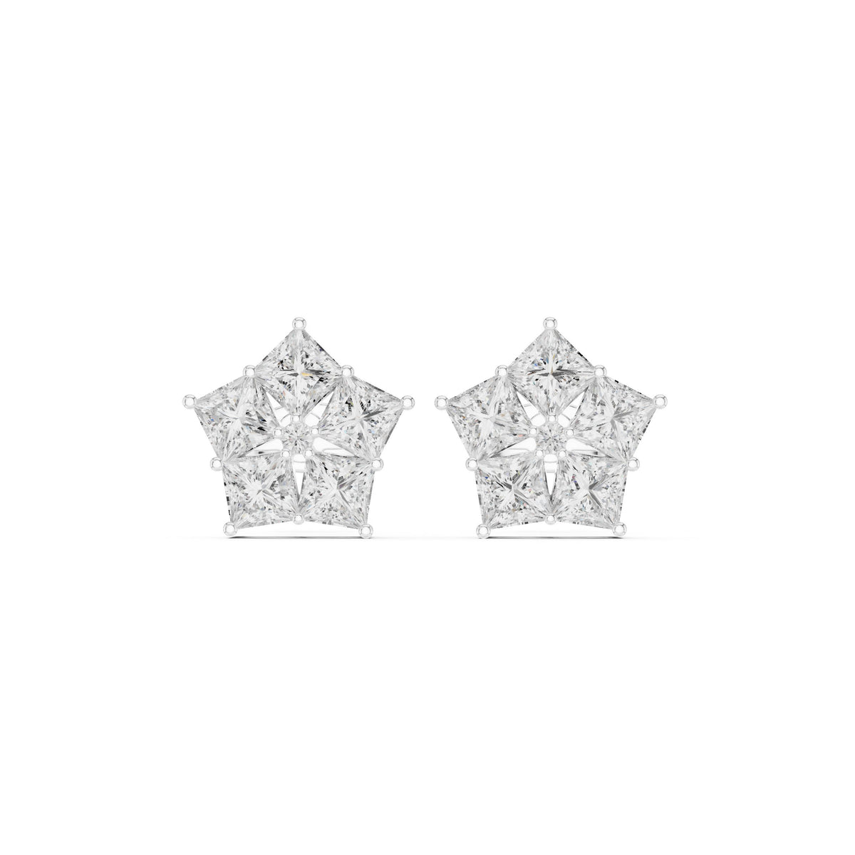 Princess Star Cluster Diamond Stud Earrings