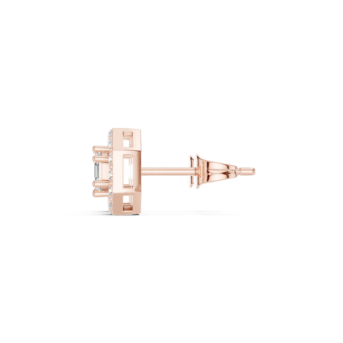 Asscher Octagon Halo Diamond Stud Earrings in Rose Gold - VYKA Diamonds