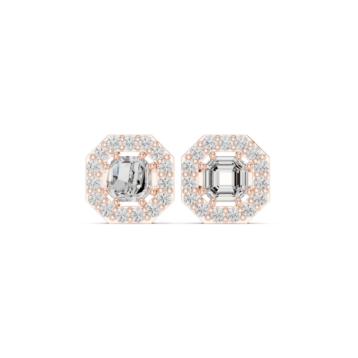 Asscher Octagon Halo Diamond Stud Earrings