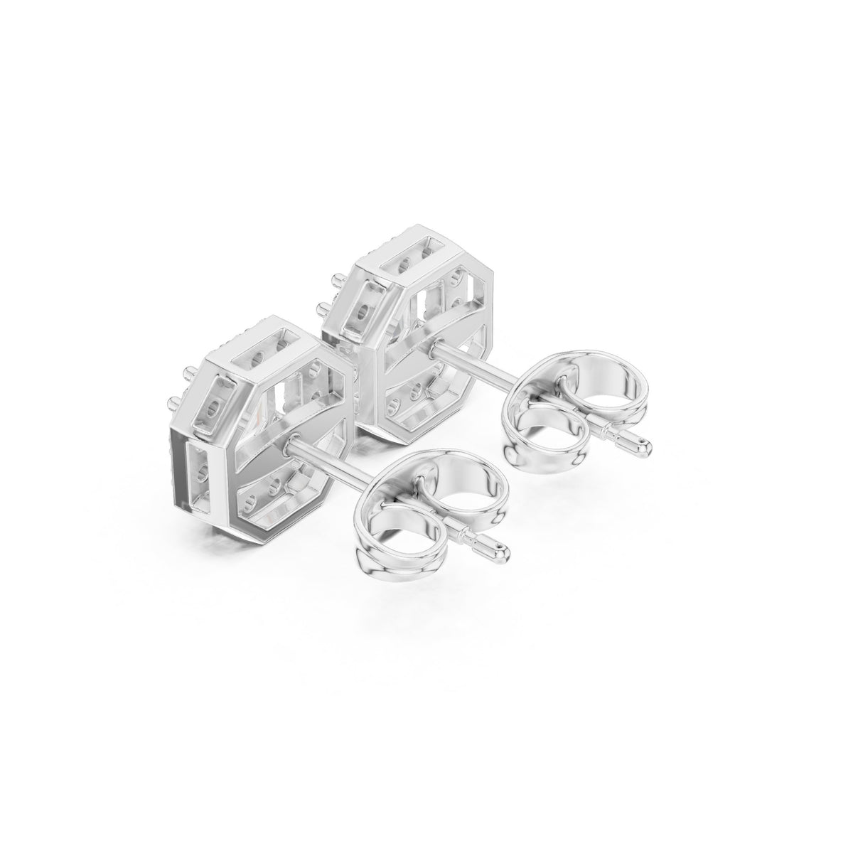 Asscher Octagon Halo Diamond Stud Earrings