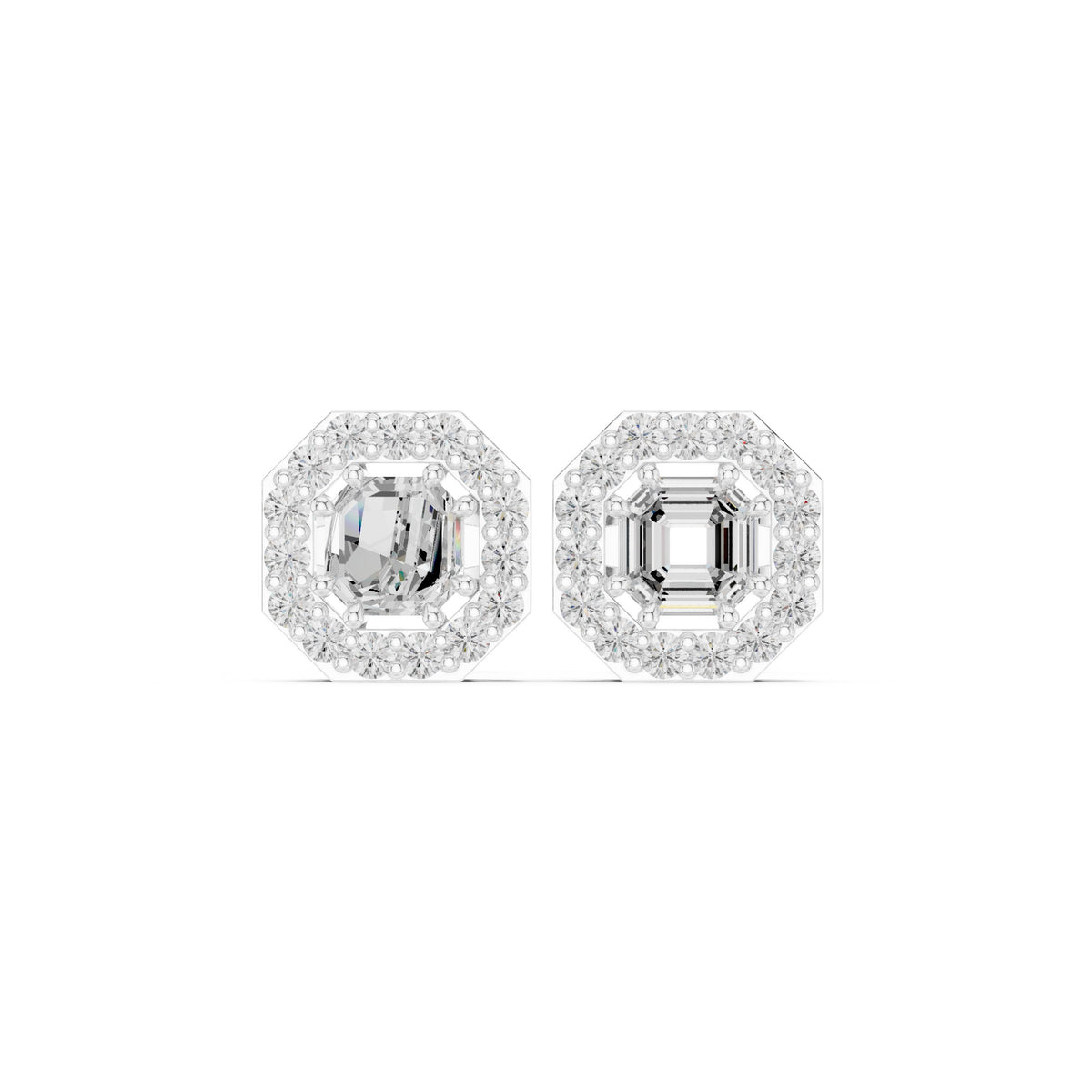 Asscher Octagon Halo Diamond Stud Earrings