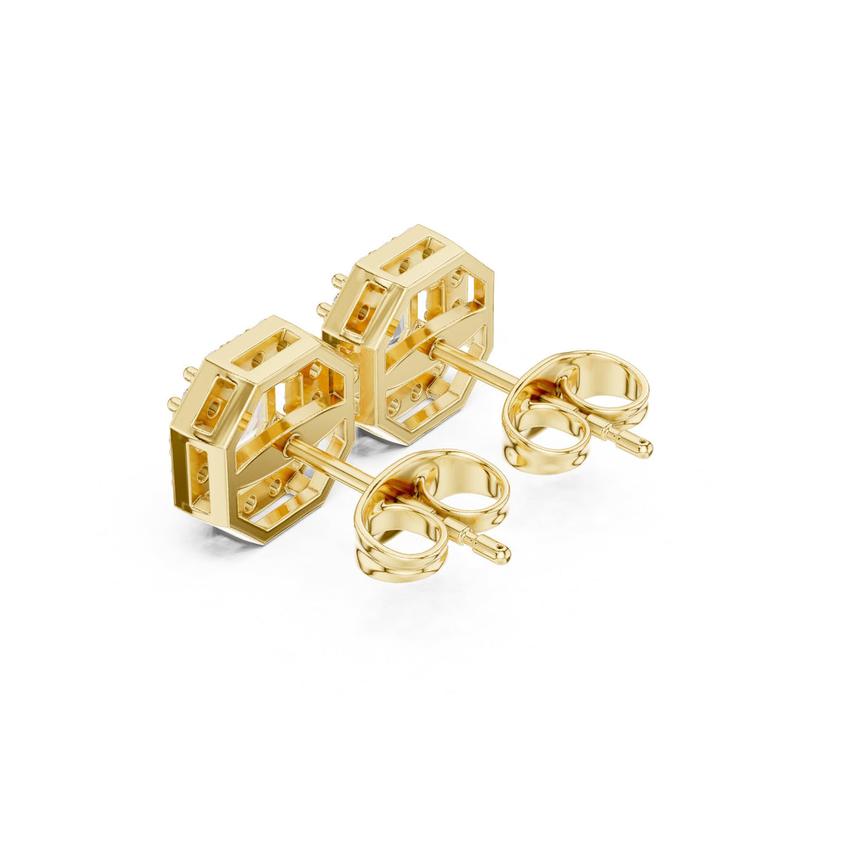 Asscher Octagon Halo Diamond Stud Earrings