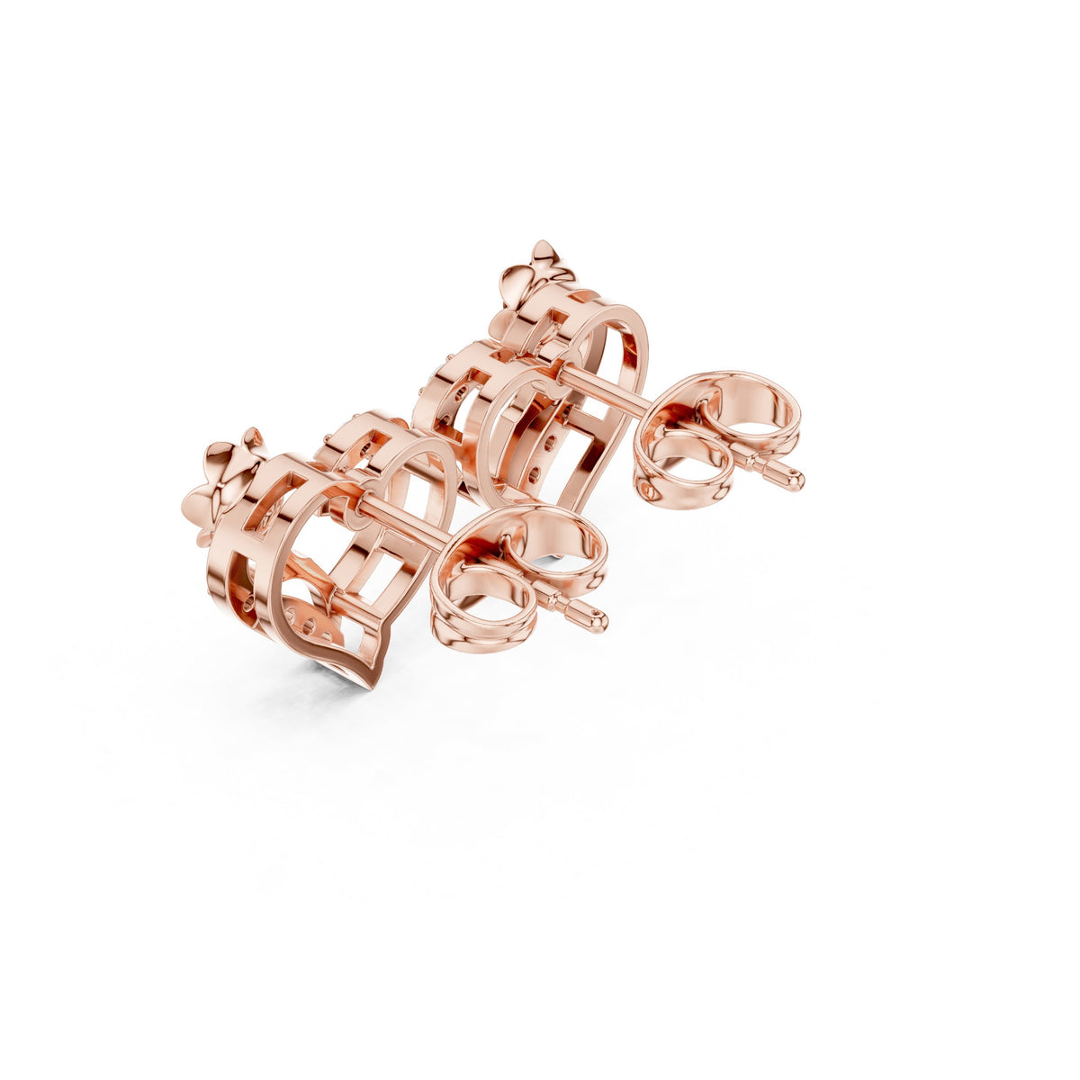 أقراط ألماس باڤيه بقلب مفتوح ووردة in Rose Gold - VYKA Diamonds