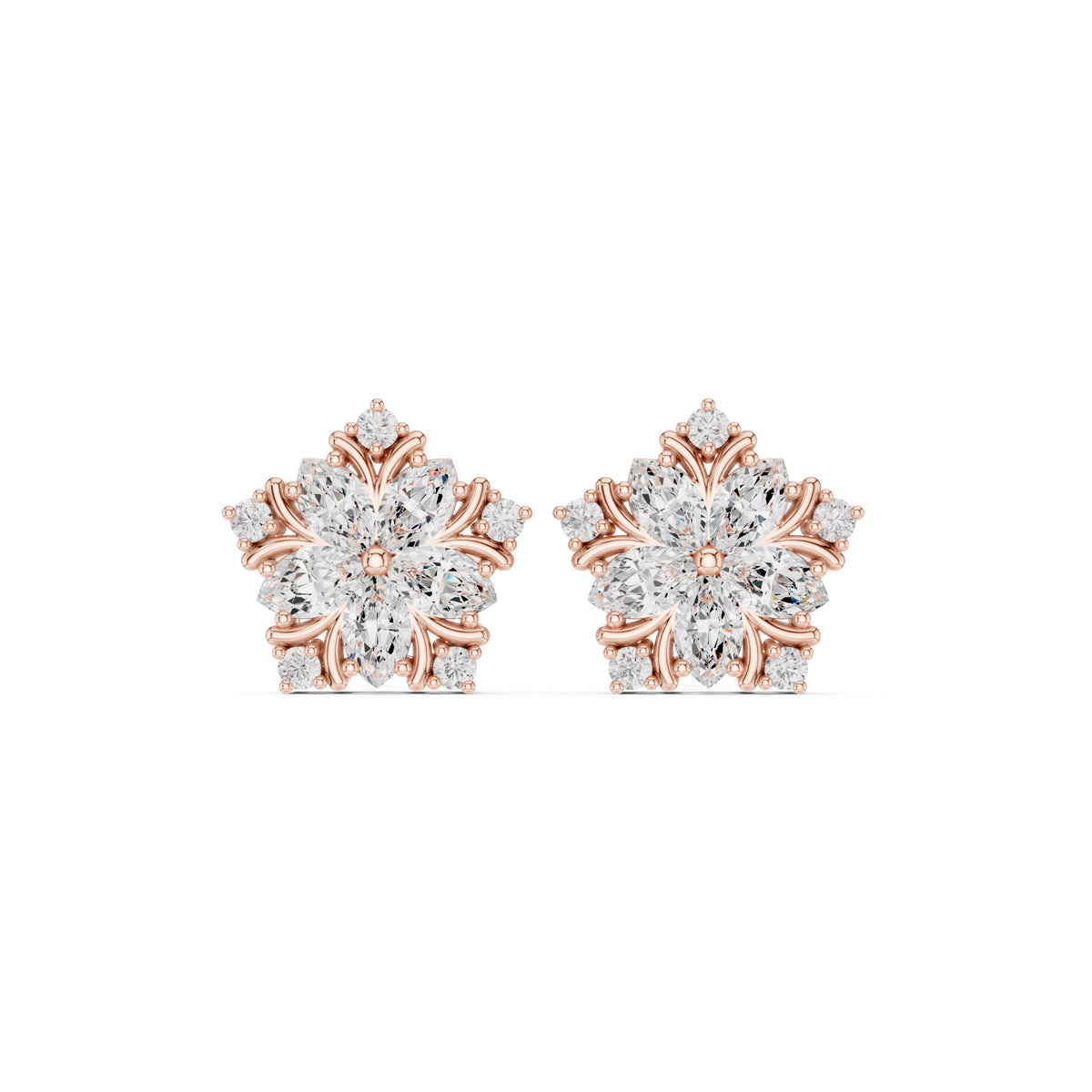 Marquise Pentagon Star Diamond Stud Earrings in Rose Gold - VYKA Diamonds