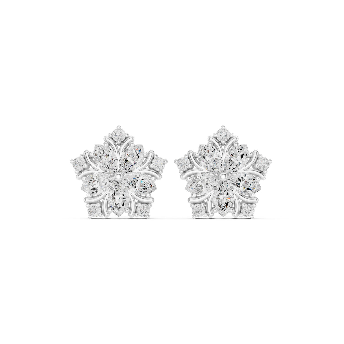 Marquise Pentagon Star Diamond Stud Earrings in White Gold - VYKA Diamonds