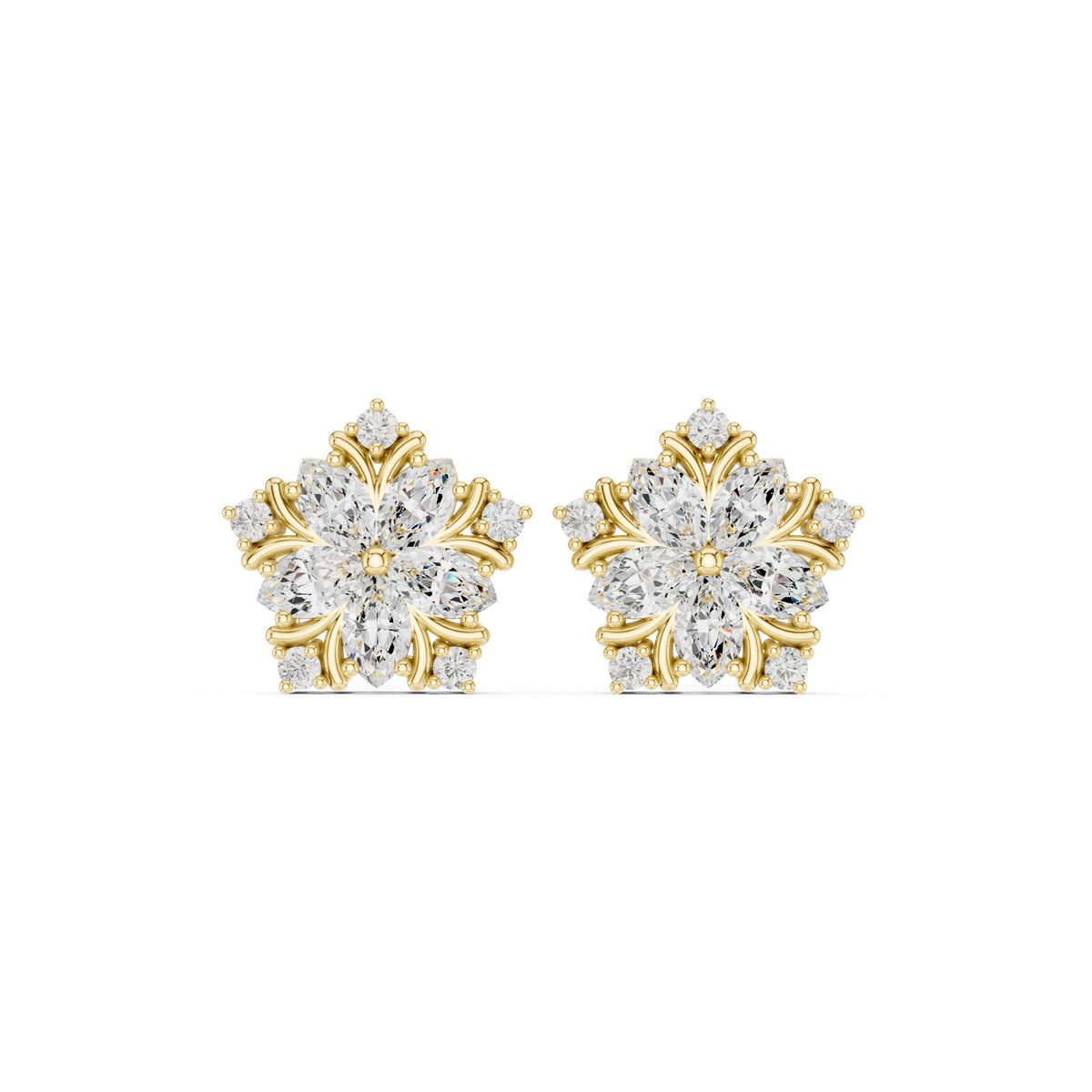 Marquise Pentagon Star Diamond Stud Earrings in Yellow Gold - VYKA Diamonds