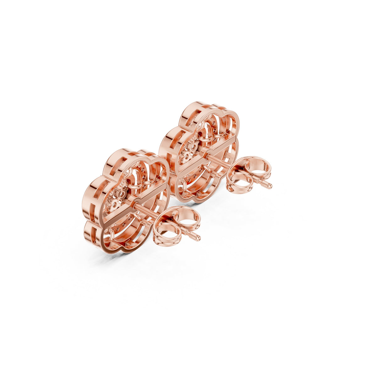 Camellia Pave Diamond Stud Earrings in Rose Gold - VYKA Diamonds