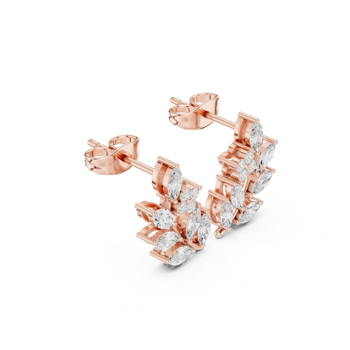 Marquise Leaf Branch Diamond Stud Earrings in Rose Gold - VYKA Diamonds