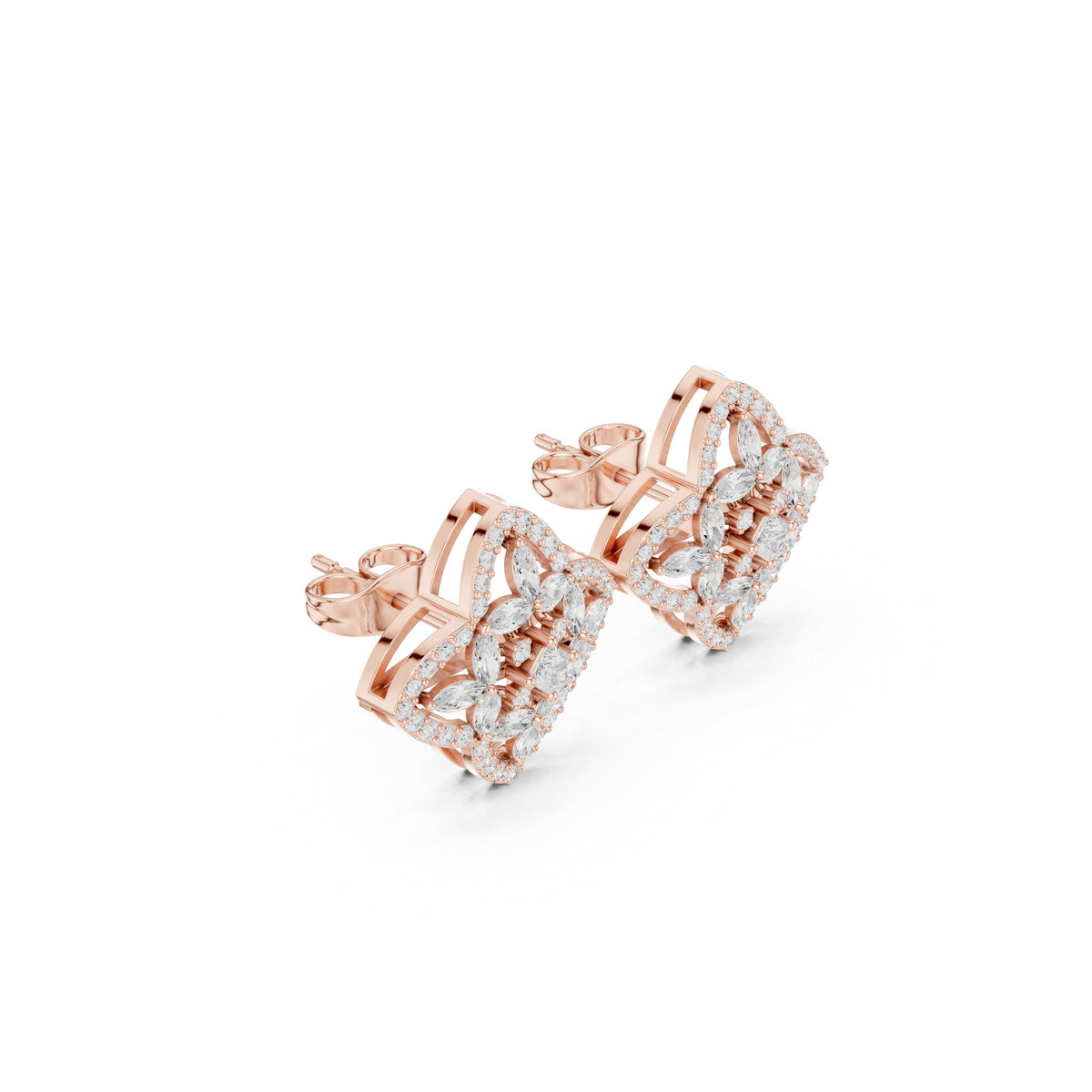 Quatrefoil Star Pave Diamond Stud Earrings in Rose Gold - VYKA Diamonds