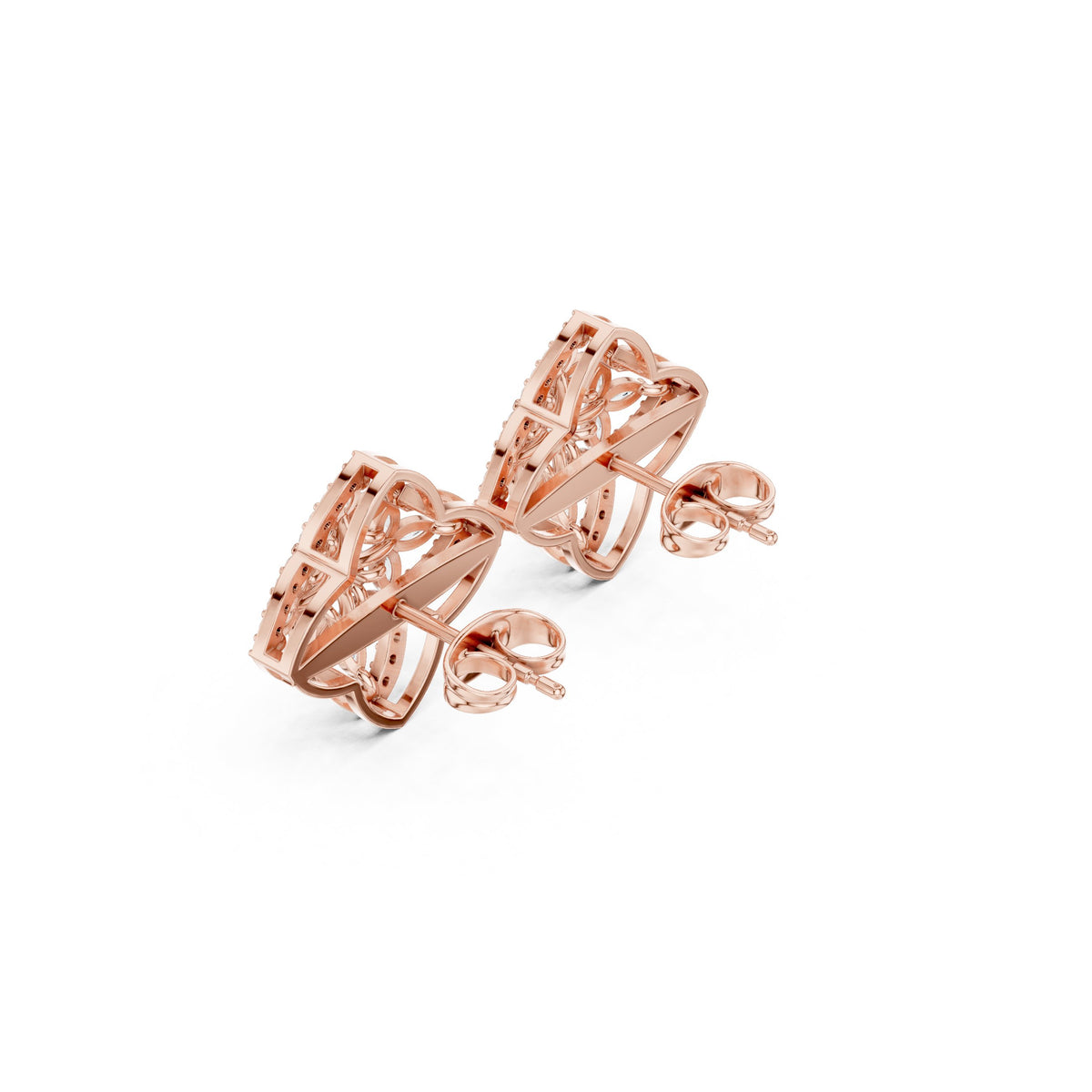Quatrefoil Star Pave Diamond Stud Earrings in Rose Gold - VYKA Diamonds