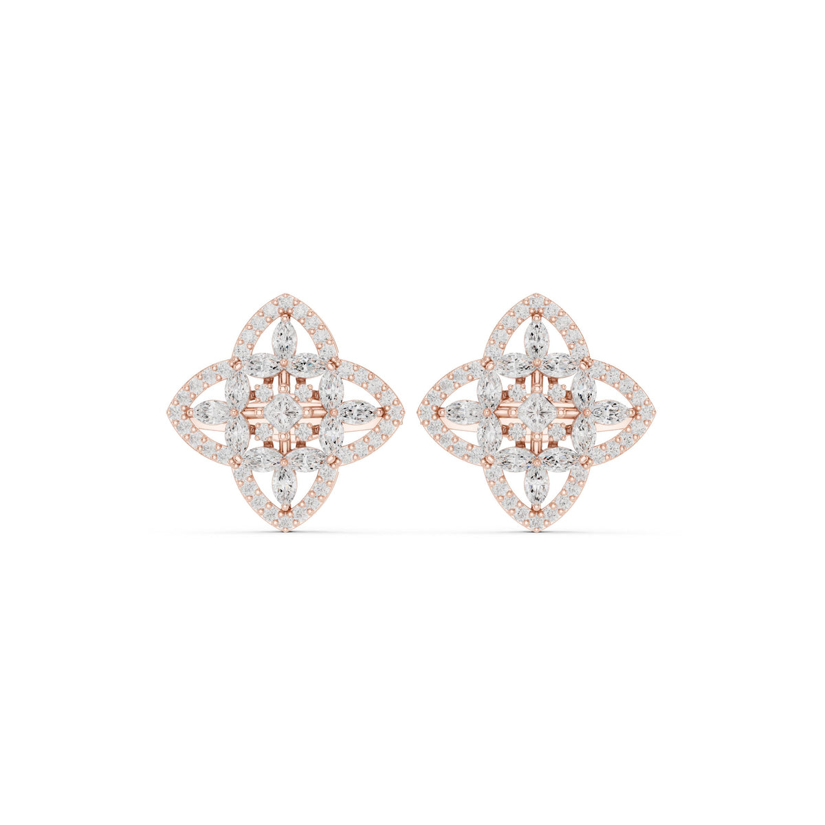 Quatrefoil Star Pave Diamond Stud Earrings