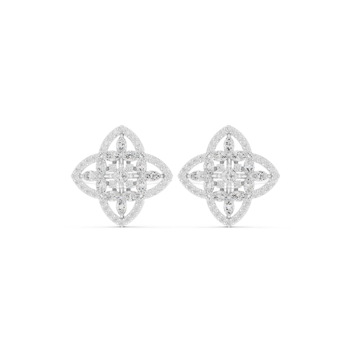 Quatrefoil Star Pave Diamond Stud Earrings