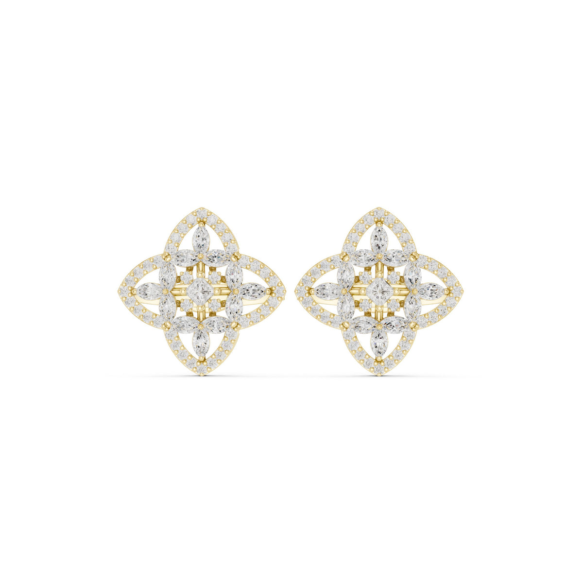 Quatrefoil Star Pave Diamond Stud Earrings in Yellow Gold - VYKA Diamonds