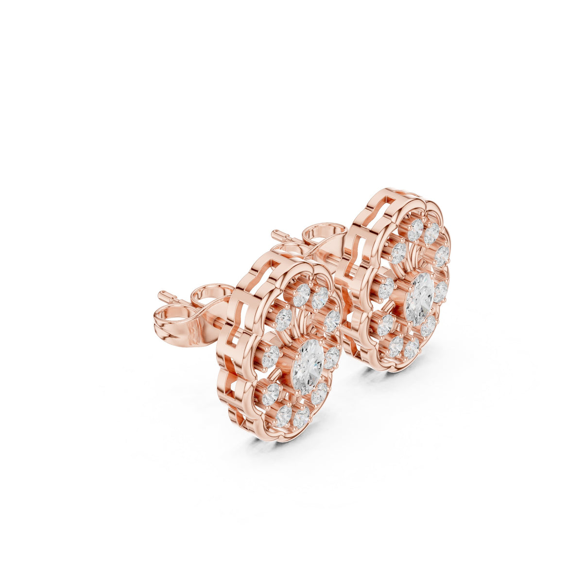 Oval Openwork Spoke Diamond Stud Earrings in Rose Gold - VYKA Diamonds