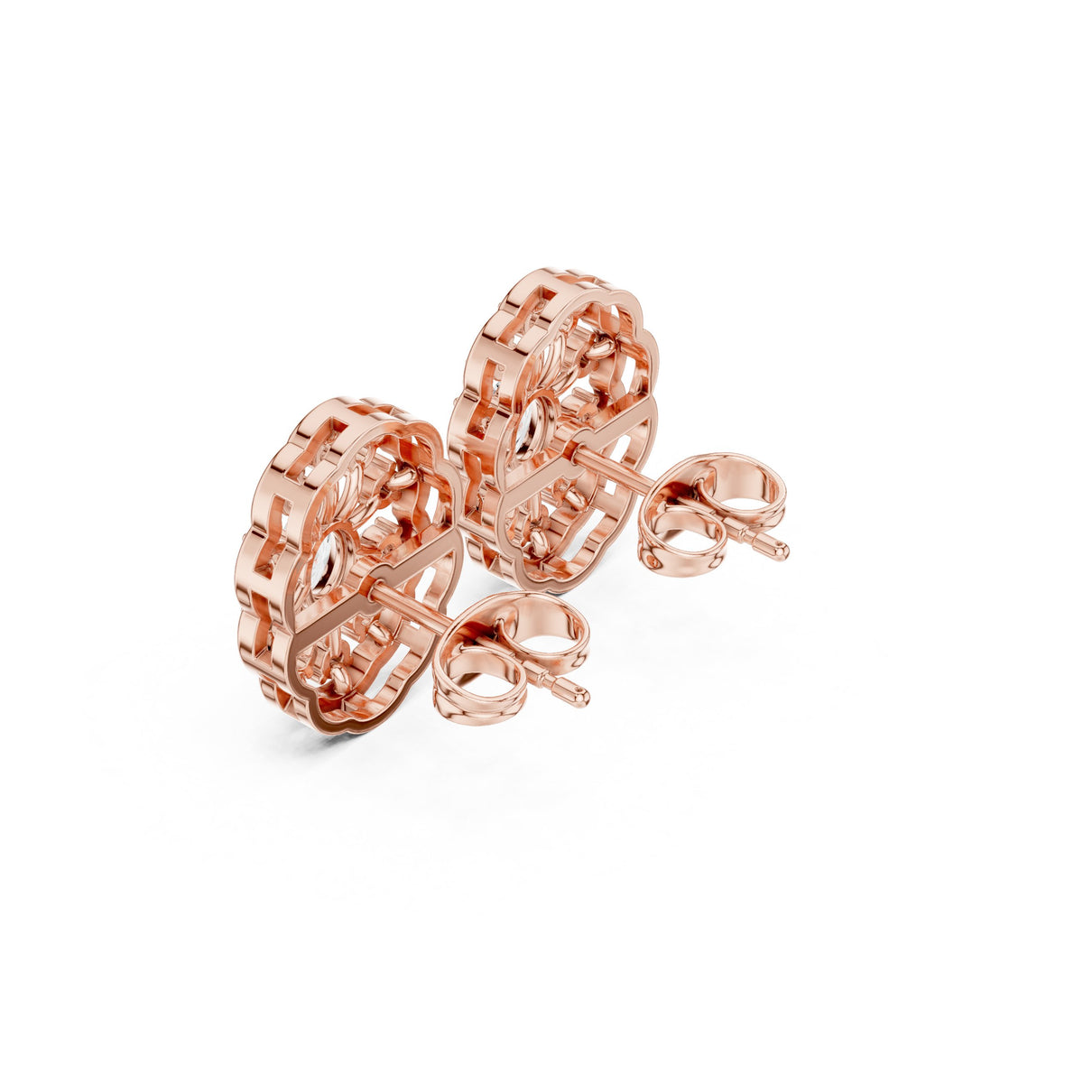 Oval Openwork Spoke Diamond Stud Earrings in Rose Gold - VYKA Diamonds