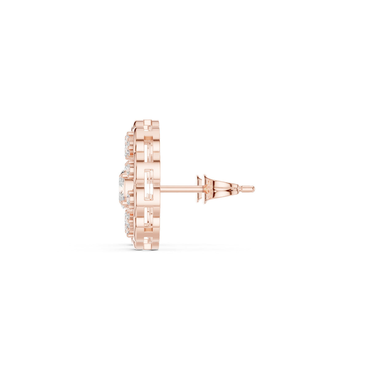 Oval Openwork Spoke Diamond Stud Earrings in Rose Gold - VYKA Diamonds