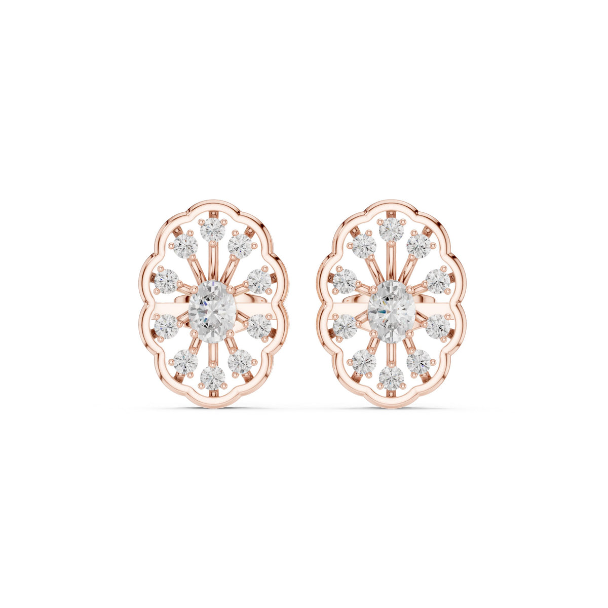 Oval Openwork Spoke Diamond Stud Earrings
