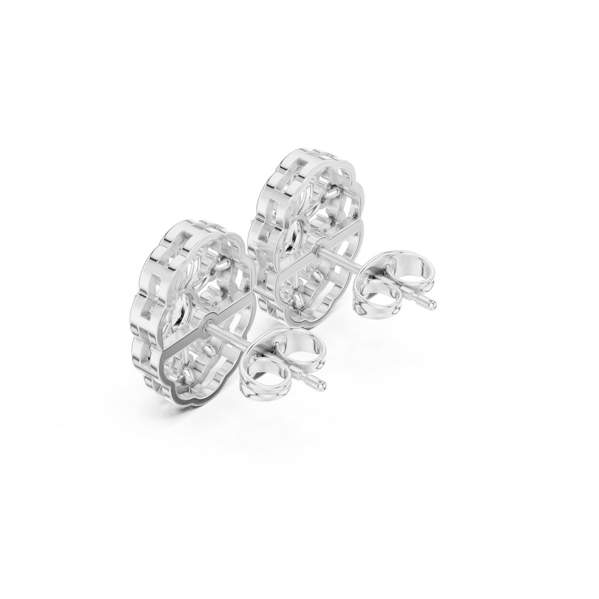 Oval Openwork Spoke Diamond Stud Earrings