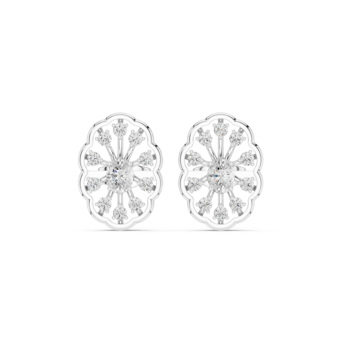 Oval Openwork Spoke Diamond Stud Earrings