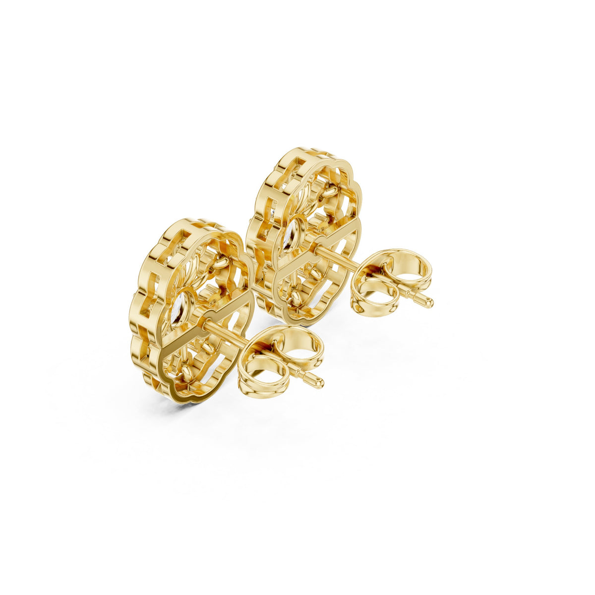 Oval Openwork Spoke Diamond Stud Earrings
