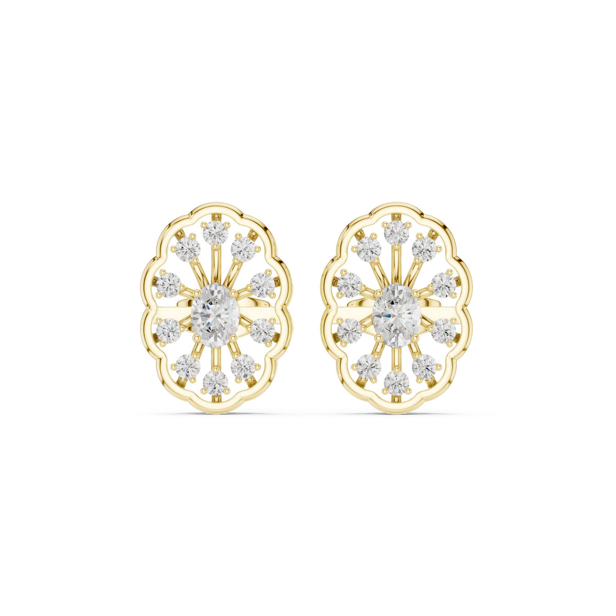 Oval Openwork Spoke Diamond Stud Earrings