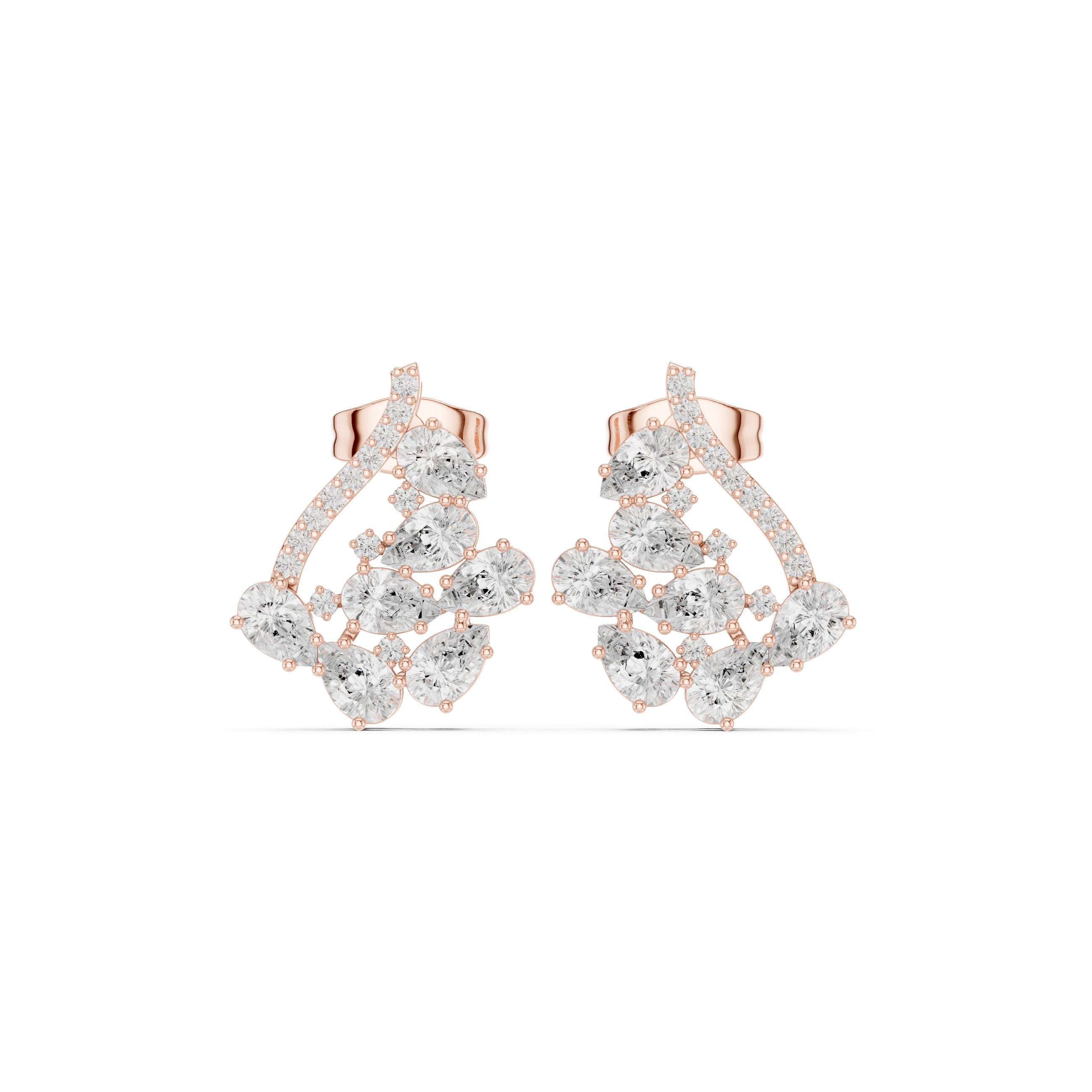 Pear Illusion Set Diamond Stud Earrings in Rose Gold - VYKA Diamonds
