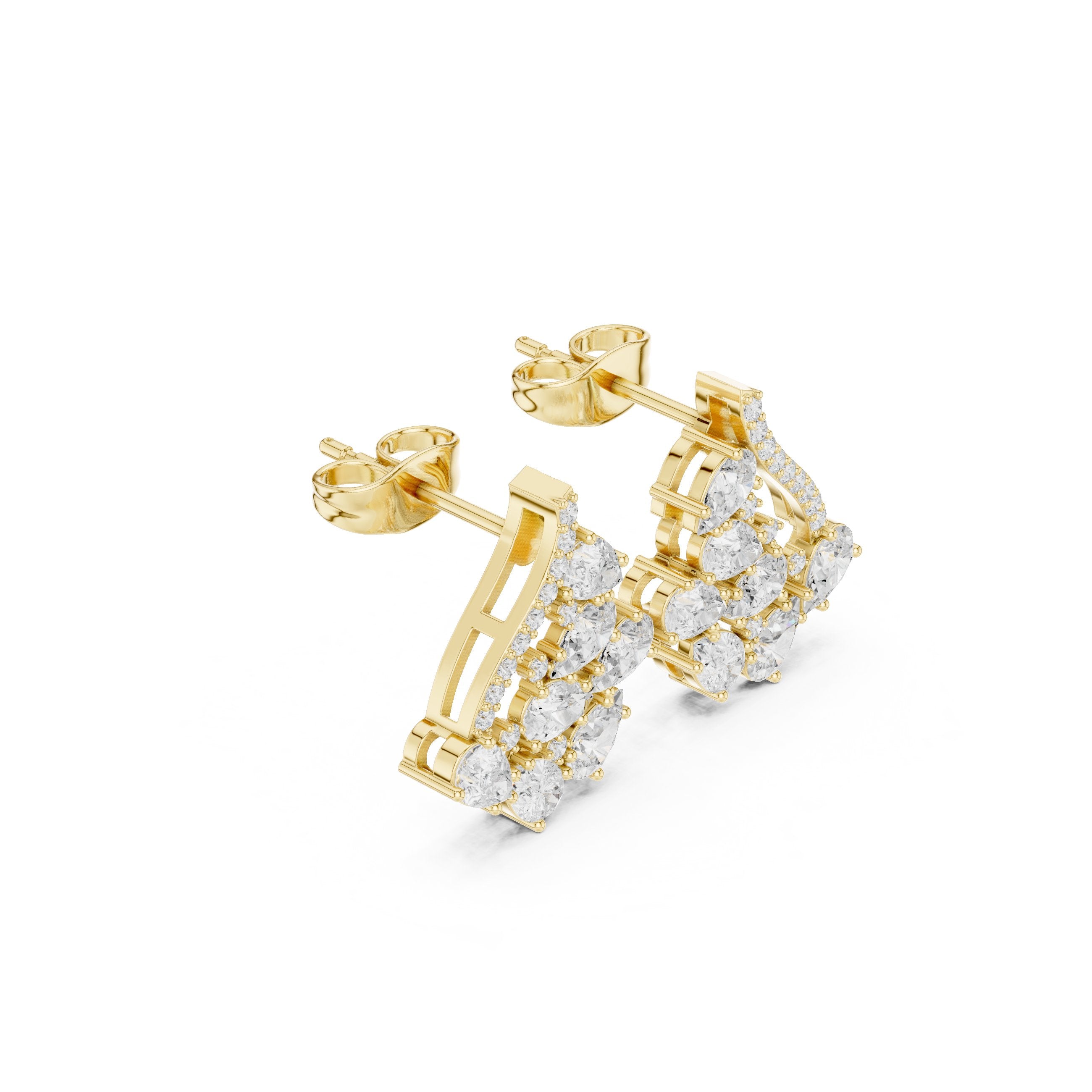 Pear Illusion Set Diamond Stud Earrings in Yellow Gold - VYKA Diamonds