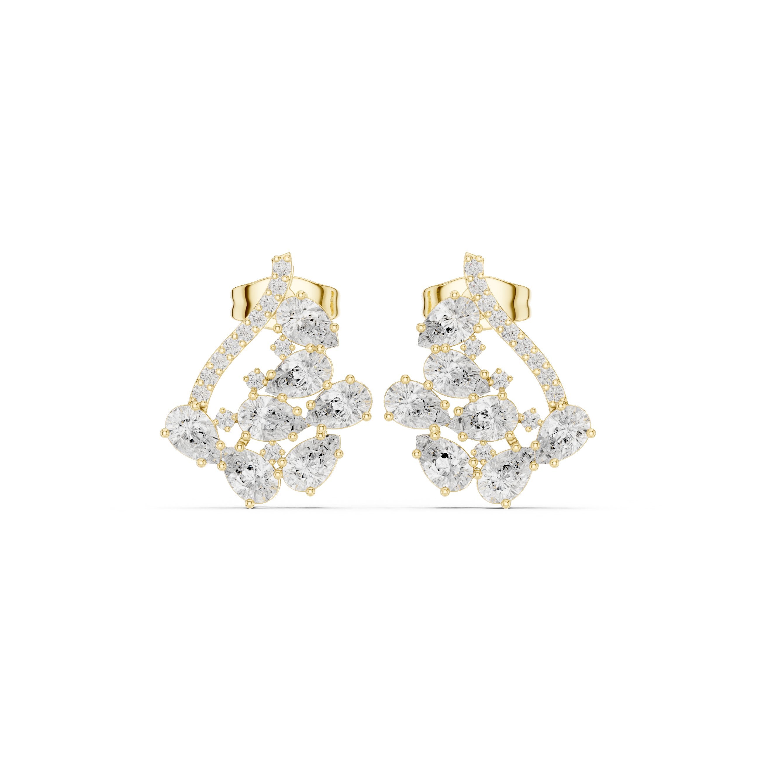 Pear Illusion Set Diamond Stud Earrings in Yellow Gold - VYKA Diamonds