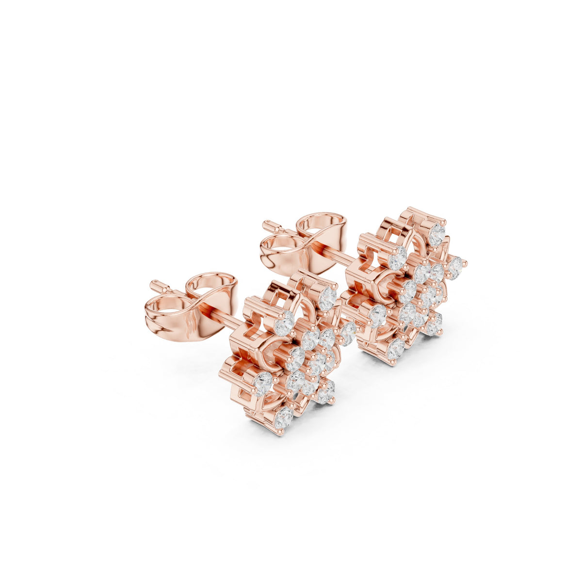 Lotus Star Cluster Diamond Stud Earrings
