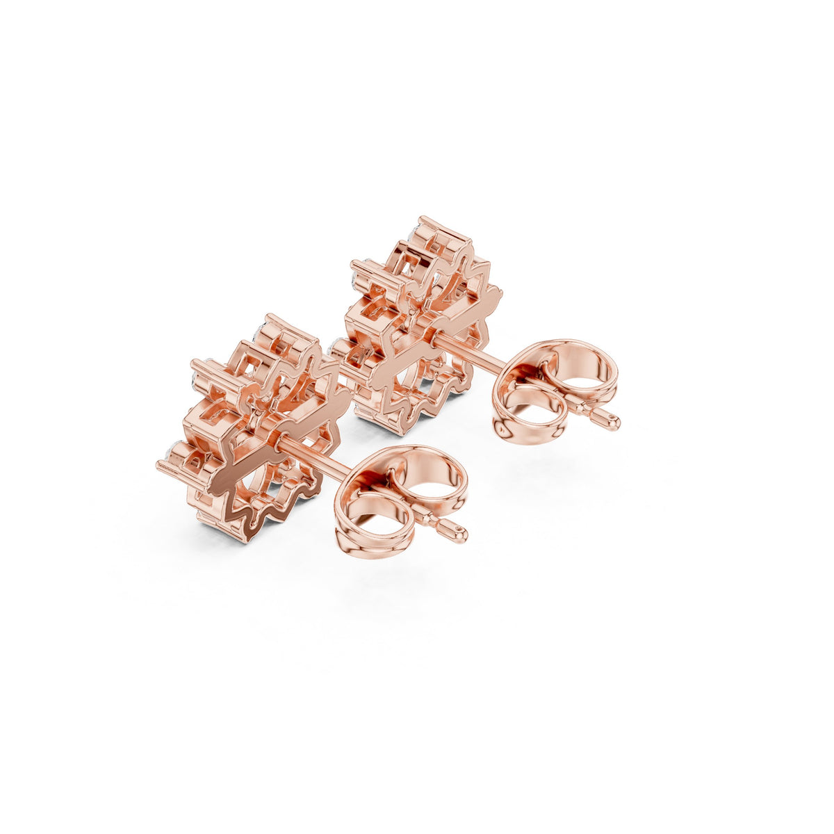 Lotus Star Cluster Diamond Stud Earrings in Rose Gold - VYKA Diamonds