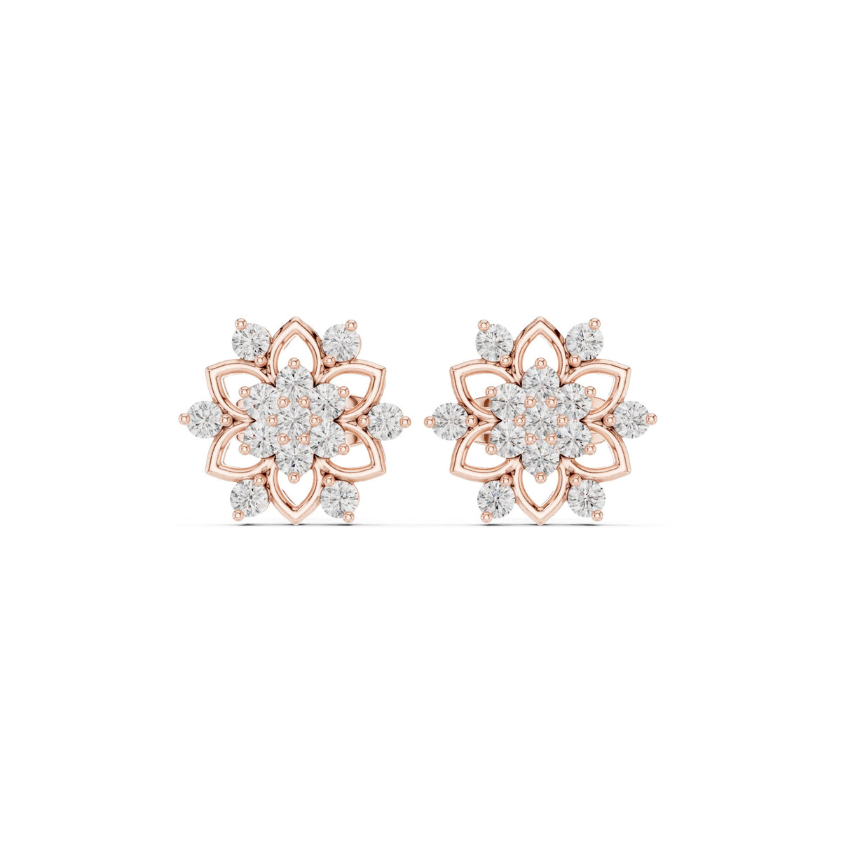Lotus Star Cluster Diamond Stud Earrings