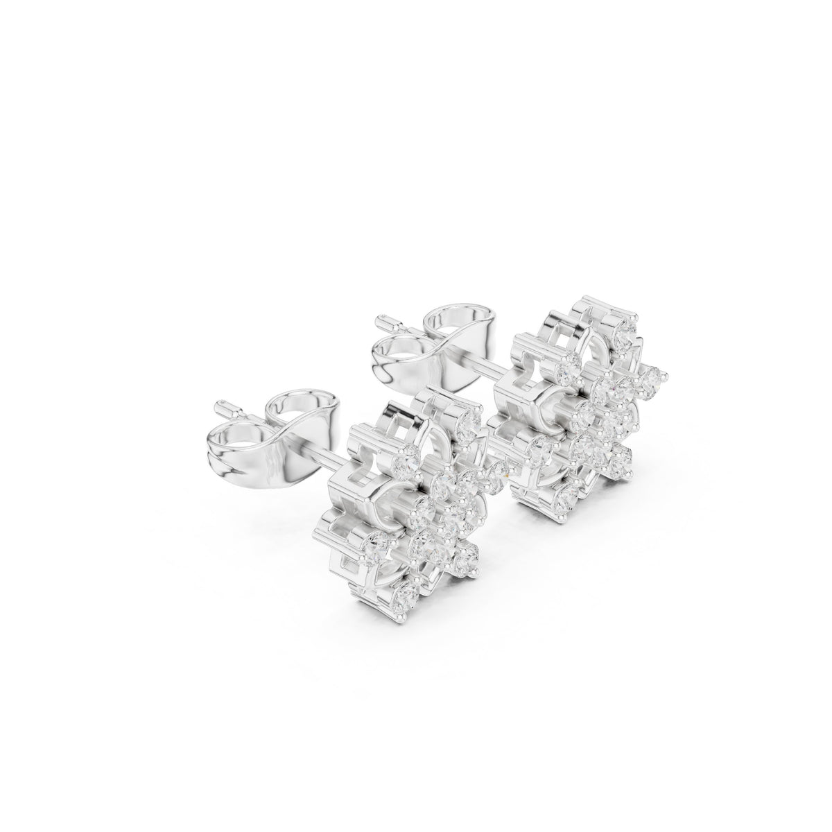 Lotus Star Cluster Diamond Stud Earrings in White Gold - VYKA Diamonds