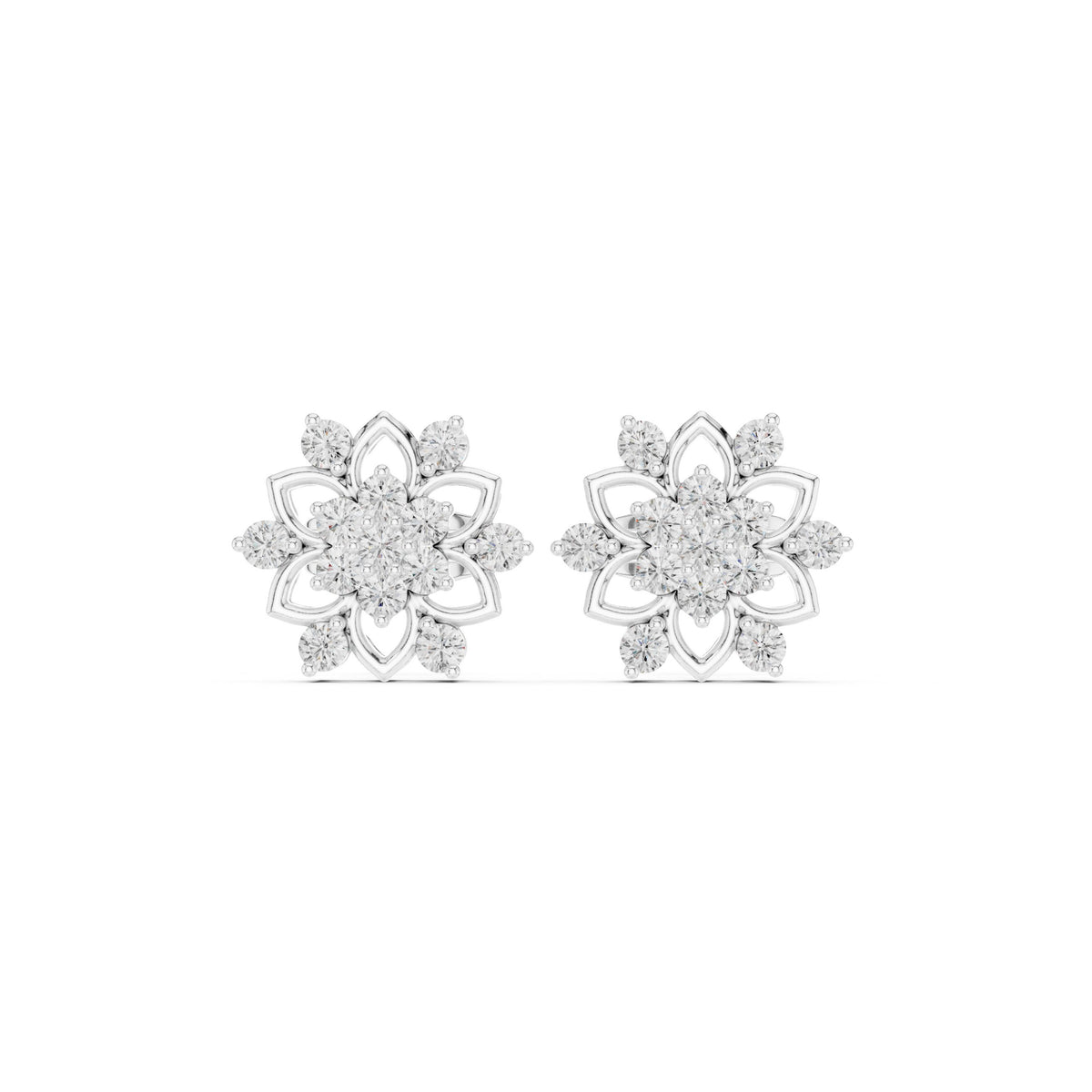 Lotus Star Cluster Diamond Stud Earrings
