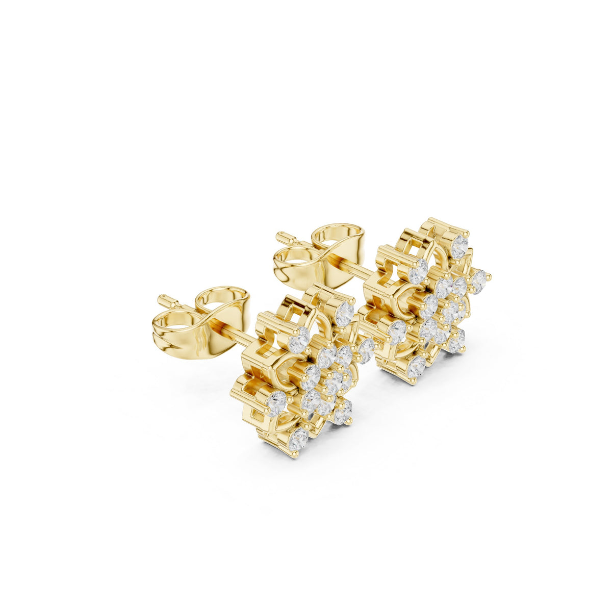 Lotus Star Cluster Diamond Stud Earrings