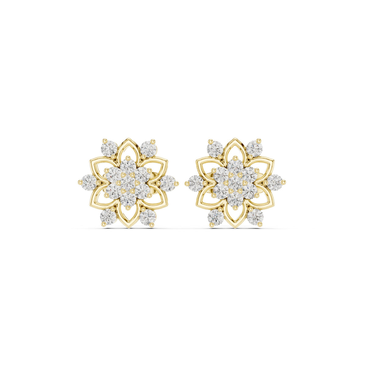 Lotus Star Cluster Diamond Stud Earrings