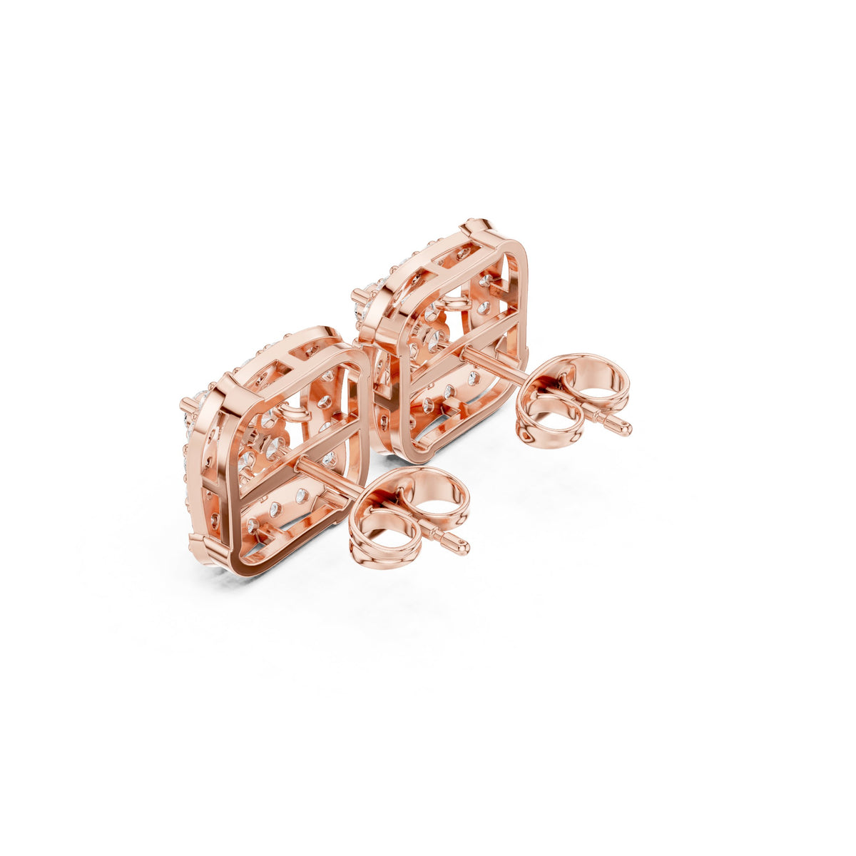 Cushion Square Pave Halo Diamond Stud Earrings
