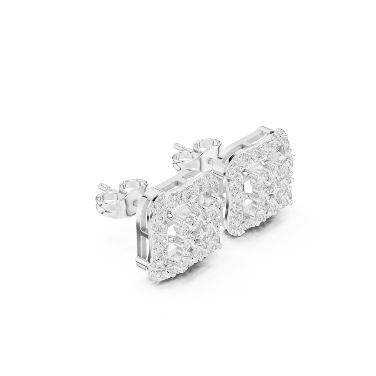 Cushion Square Pave Halo Diamond Stud Earrings